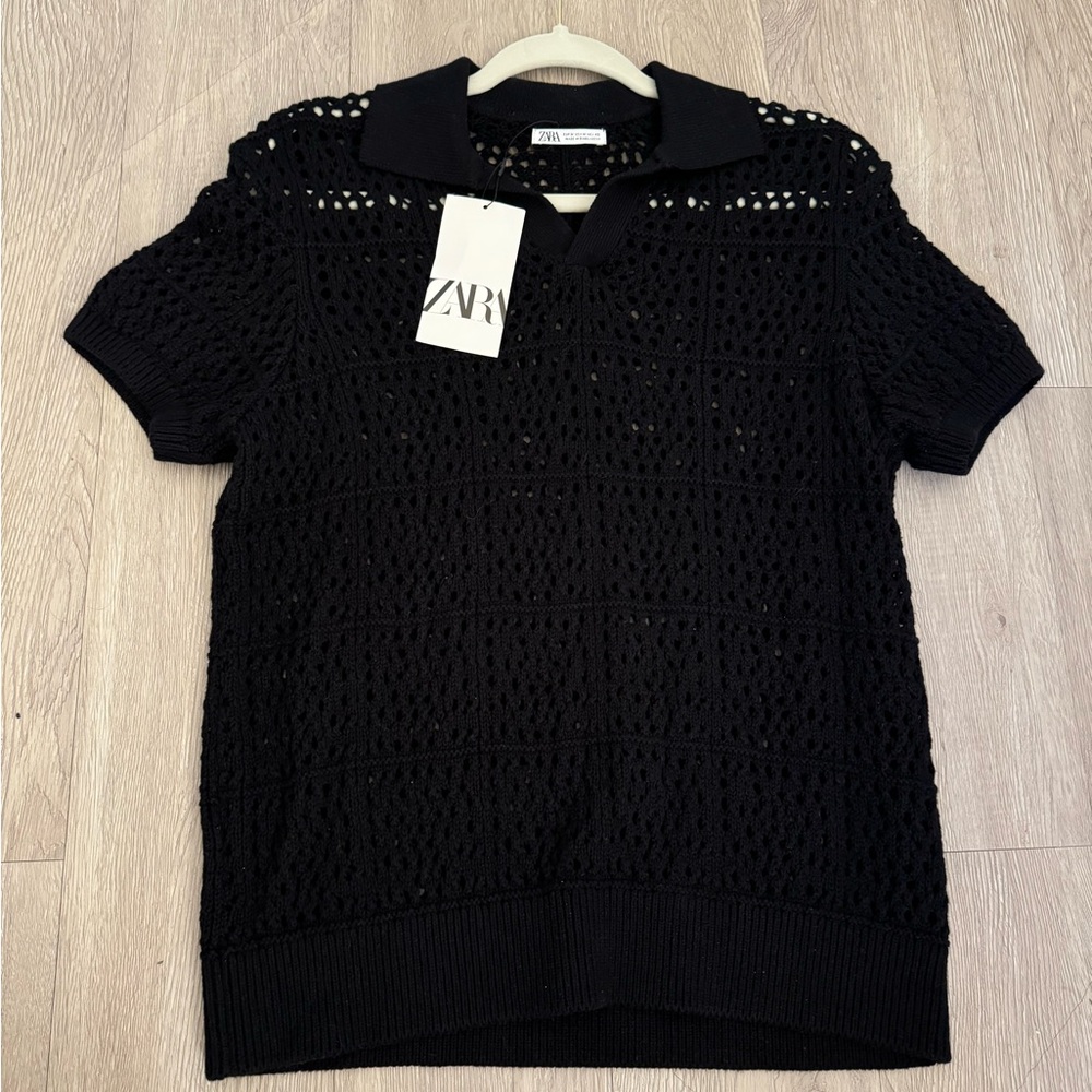 Zara Black Knit Polo